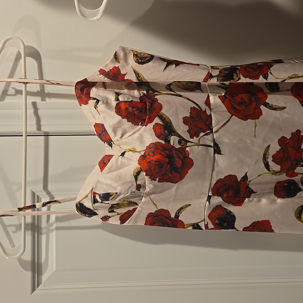 Retro Stage Women's M White Floral Rose Print Suspender Pencil Dress